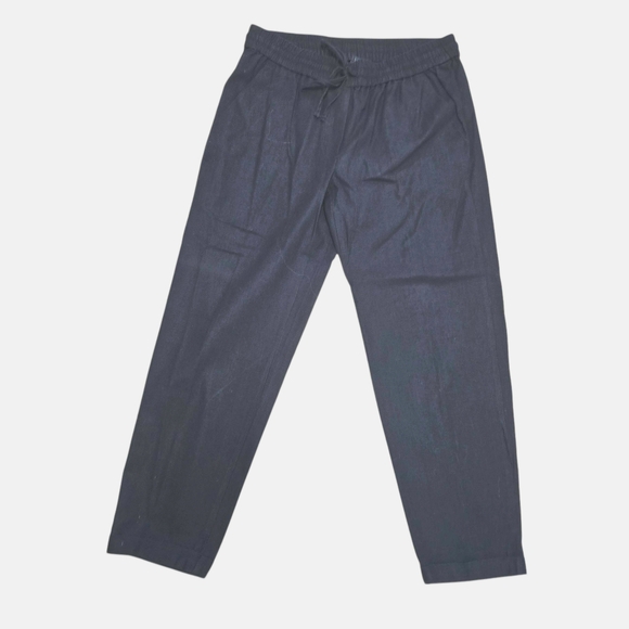 J Crew Women’s Navy  Linen Blend Pants Elastic Tie Waist Size 6 Pockets Cuffed - Picture 1 of 10